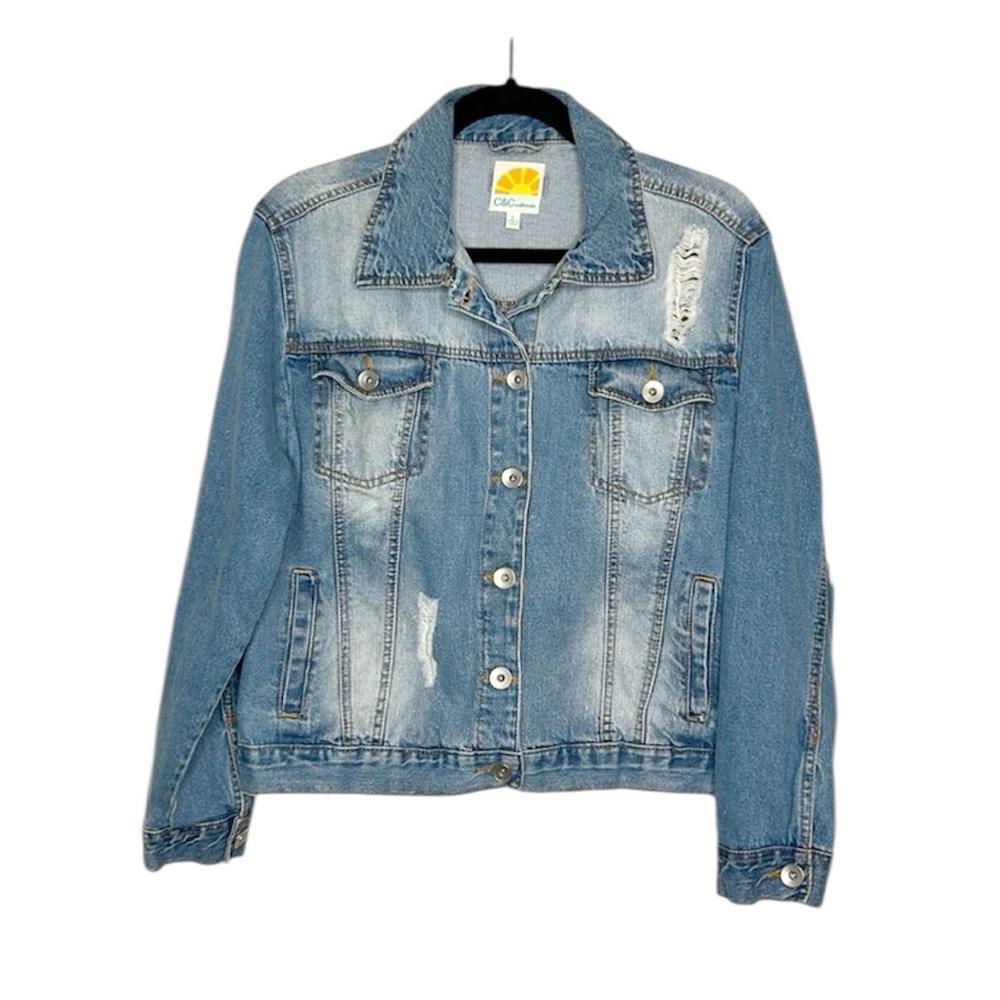 C&C California distressed button front denim jacket size Large